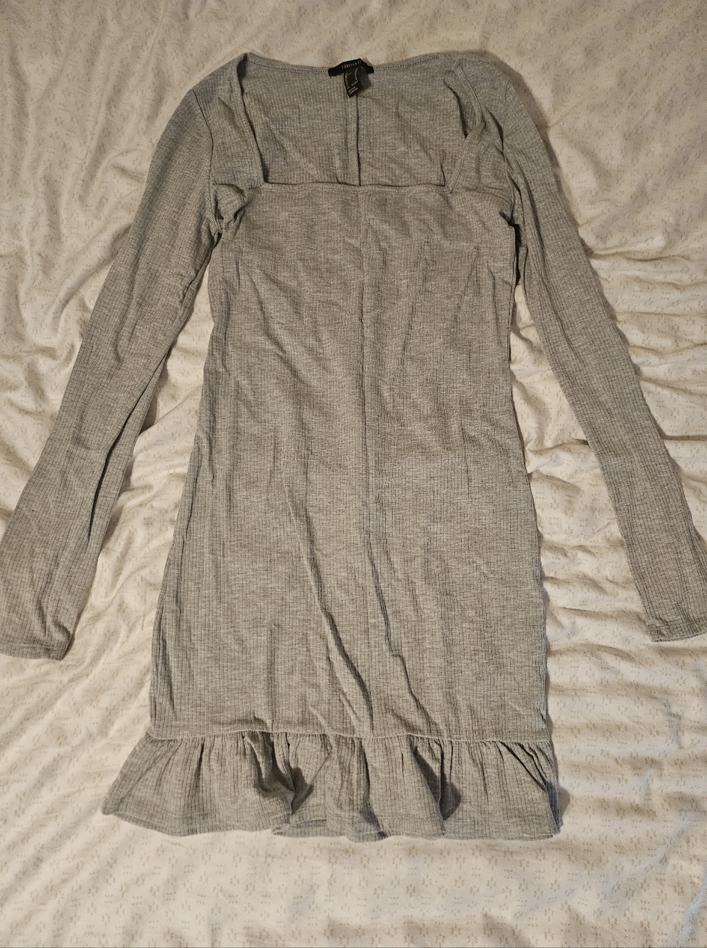Forever 21 Long Sleeve Mini Dress Ruffle Bodycon in Gray Like New